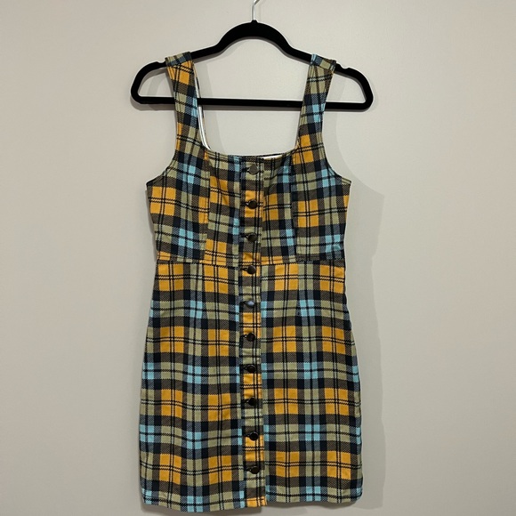 Urban Outfitters Button Up Denim Plaid Mini Dress - Picture 1 of 4